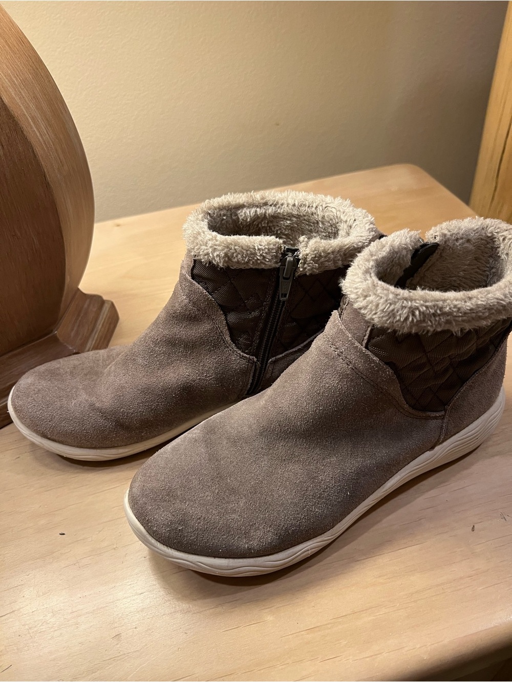 Women's Taupe Faux-Shearling Ankle Booties